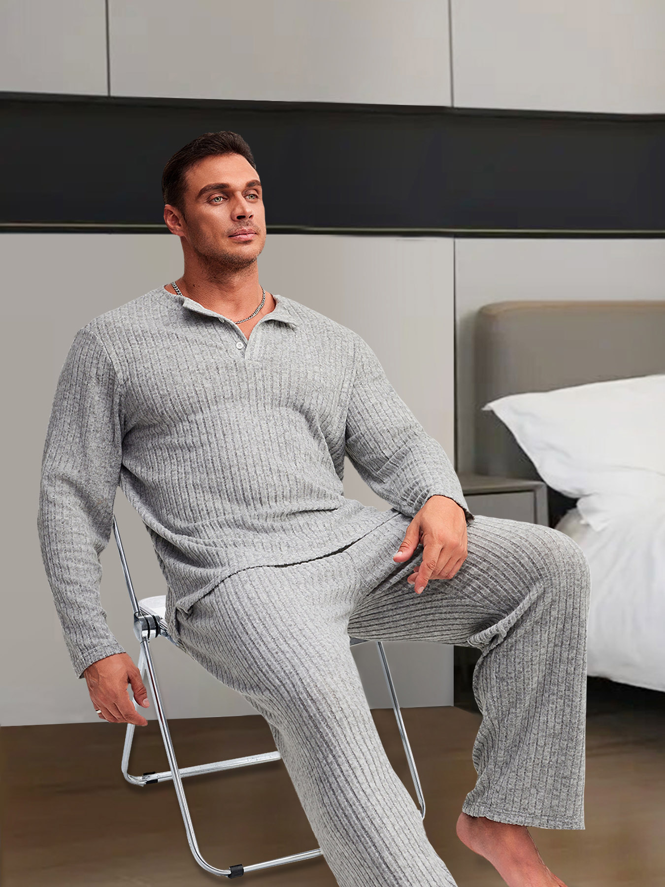 Round-neck Long-sleeved Pajama Set