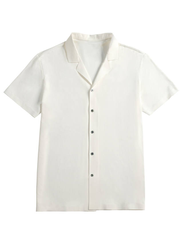 White Cuban Collar Short Sleeved Shirt
