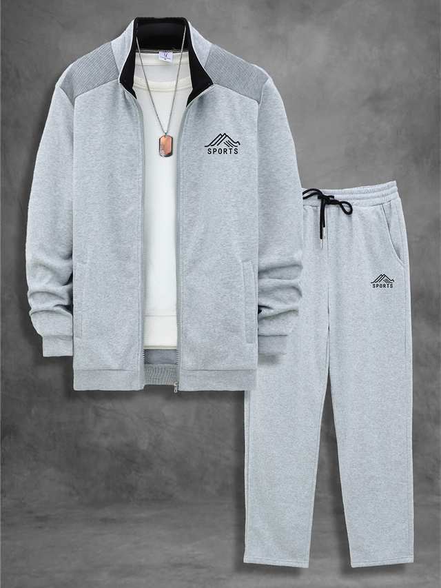Men's Casual Stand Collar Jacket And Joggers Set