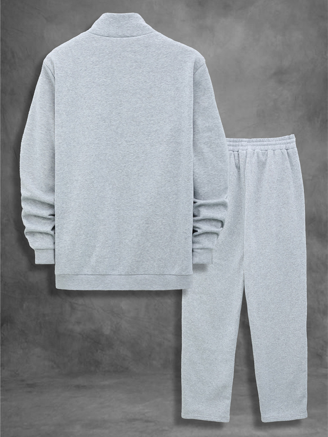 Men's Casual Stand Collar Jacket And Joggers Set