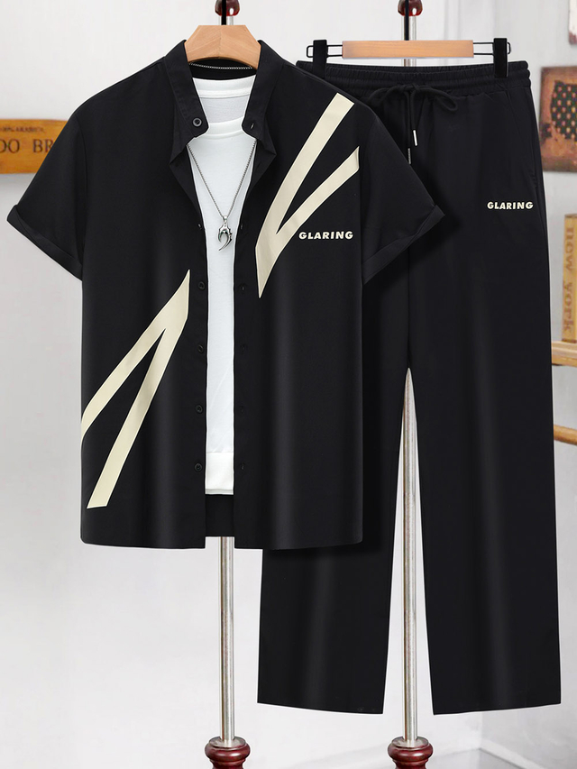 Casual Stand Collar Short-sleeved Shirt And Pants Set