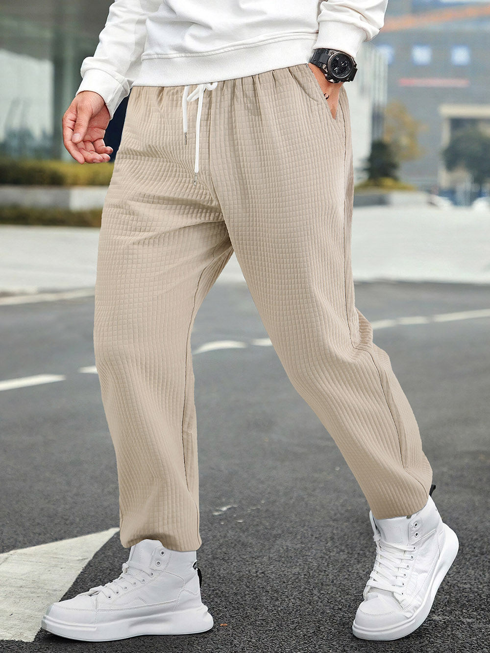 Casual Drawstring Cuffed Trousers