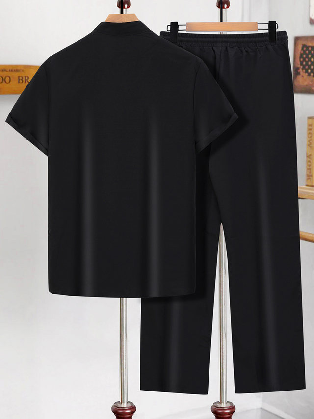Casual Stand Collar Short-sleeved Shirt And Pants Set