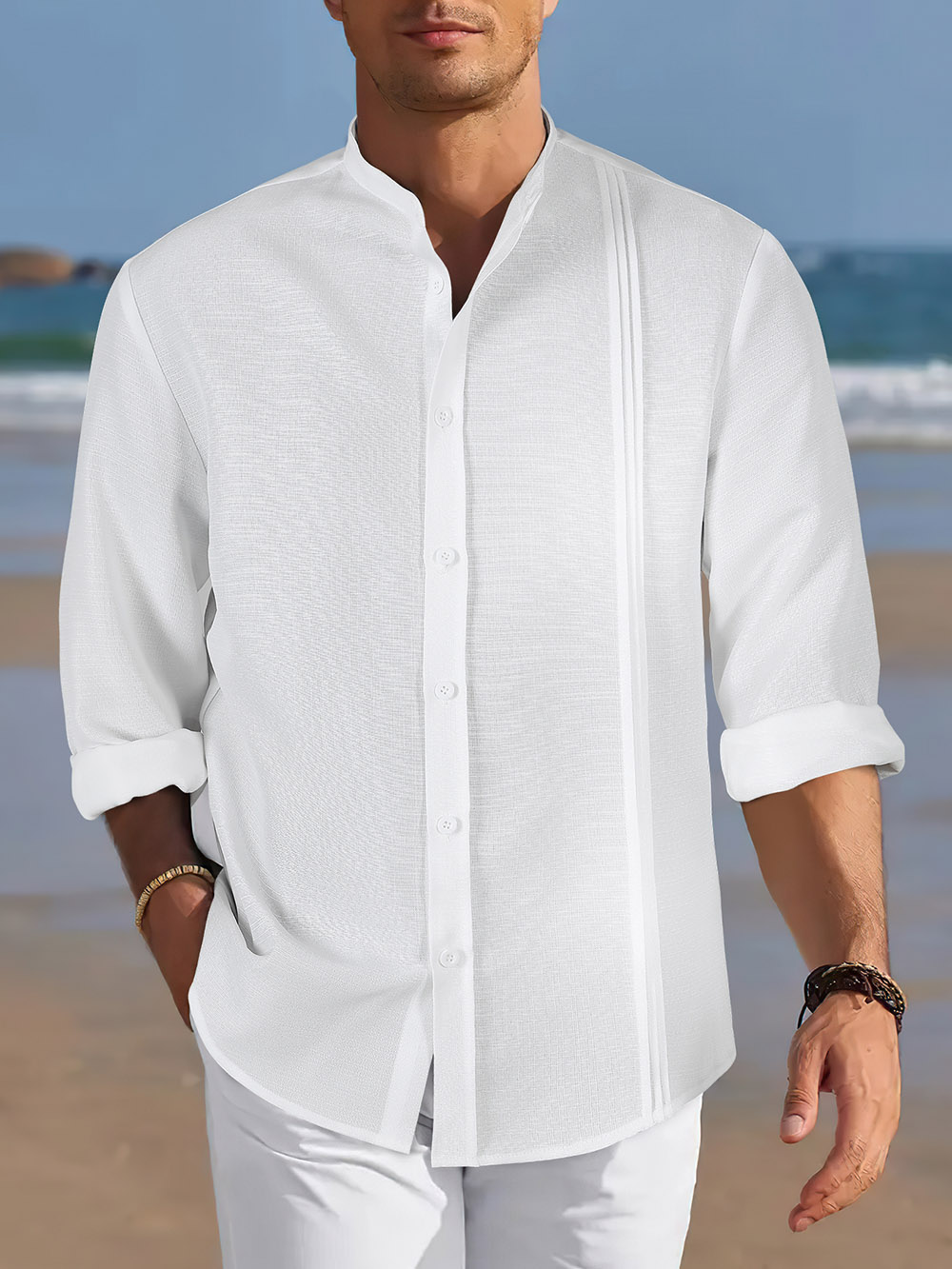 Men's Long Sleeved Stand-up Collar Shirt