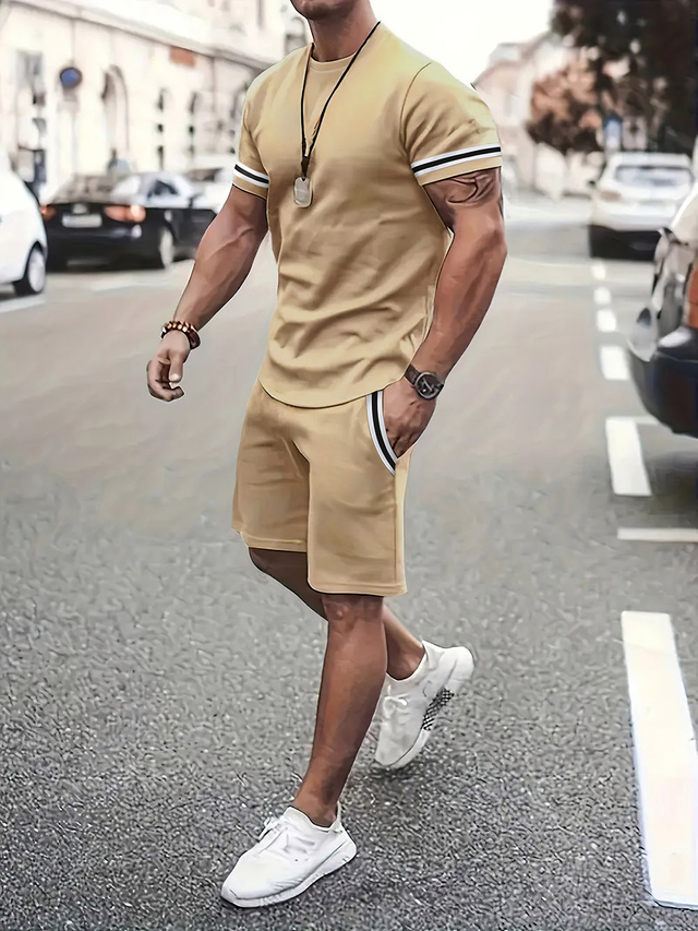 Men's Ribbed Crewneck Tee And Shorts Set