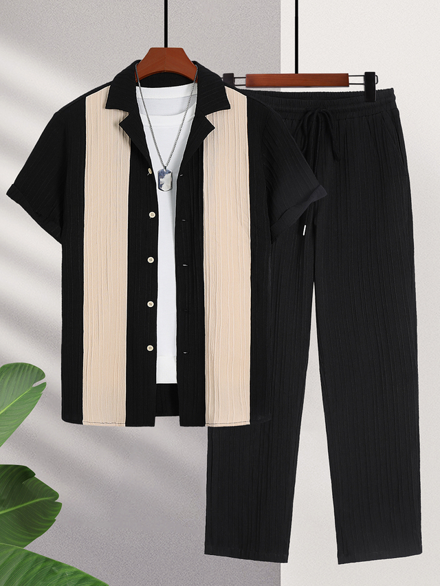 Men's Casual Short-sleeved Shirt And Shorts Set
