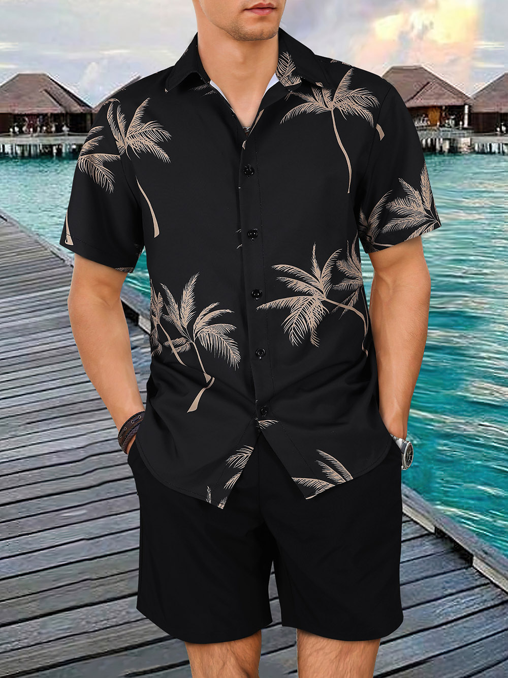 Casual Short-sleeved Shirt And Shorts Set